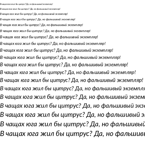 Specimen for Lato Italic (Cyrillic script).