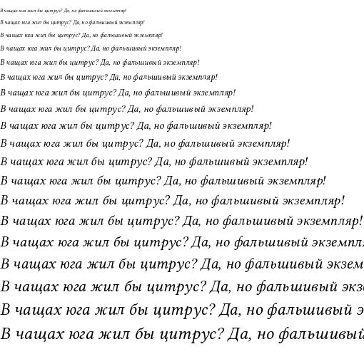 Specimen for Linux Libertine O Italic (Cyrillic script).