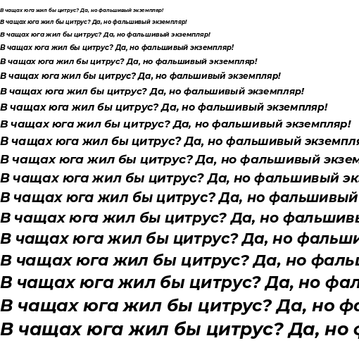 Specimen for Montserrat Bold Italic (Cyrillic script).