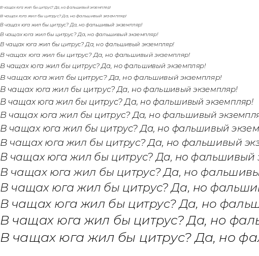 Specimen for Montserrat Light Italic (Cyrillic script).