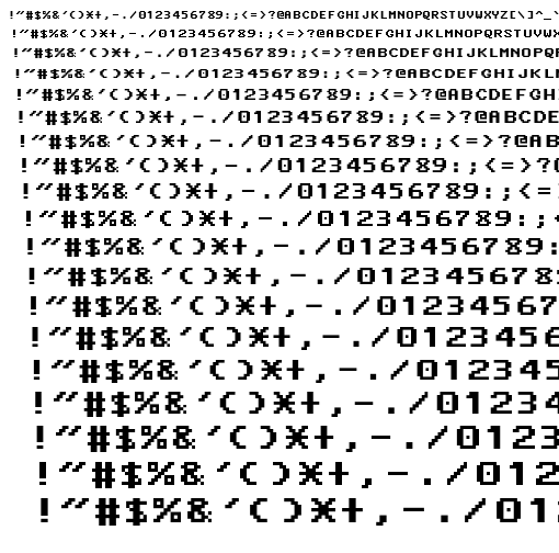 Specimen for Mx437 ACM VGA 9x8 Regular (Hiragana script).