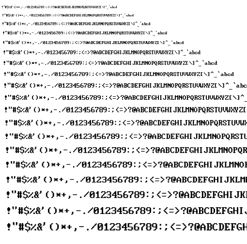 Specimen for Mx437 AT&T PC6300 Regular (Hiragana script).