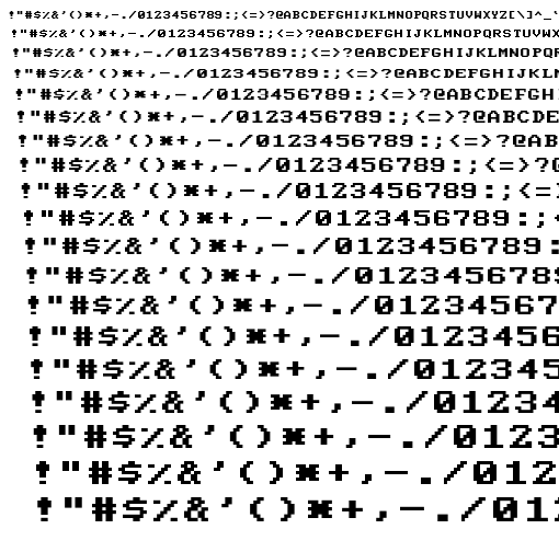 Specimen for Mx437 ATI 9x8 Regular (Hiragana script).