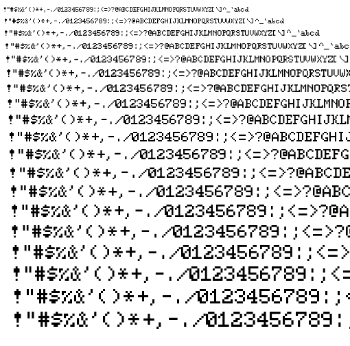 Specimen for Mx437 ATI SmallW 6x8 Regular (Hiragana script).