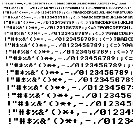 Specimen for Mx437 Amstrad PC Regular (Hiragana script).