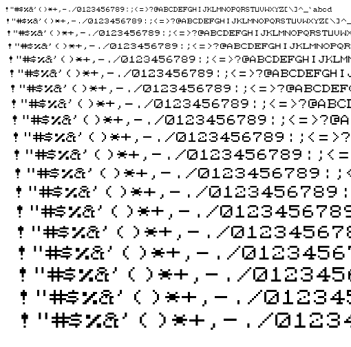 Specimen for Mx437 CompaqThin 8x8 Regular (Hiragana script).