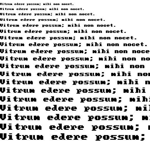 Specimen for Mx437 DG One Bold (Latin script).