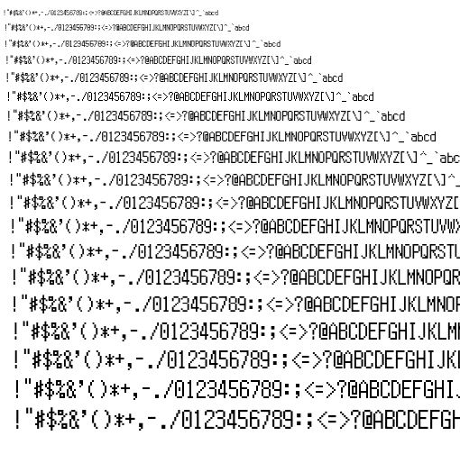 Specimen for Mx437 DOS/V re. JPN12 Regular (Hiragana script).