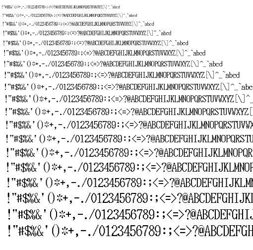 Specimen for Mx437 DOS/V re. JPN24 Regular (Hiragana script).