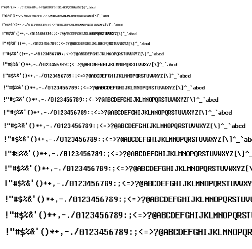 Specimen for Mx437 DOS/V TWN19 Regular (Hiragana script).