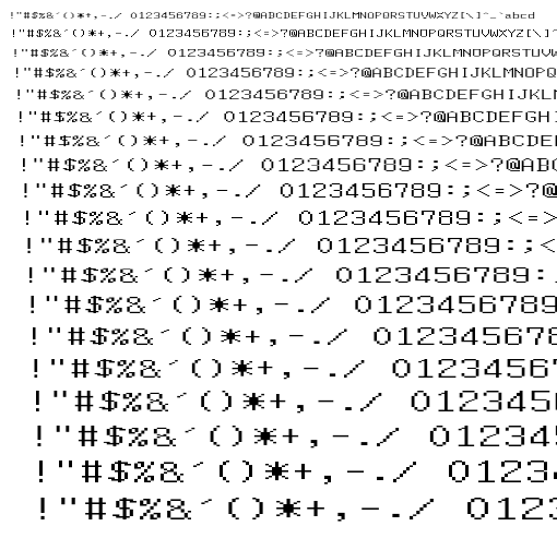 Specimen for Mx437 FMTowns re. 8x16-2x Regular (Hiragana script).