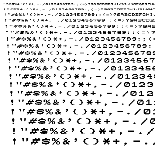 Specimen for Mx437 HP 100LX 16x12 Regular (Hiragana script).