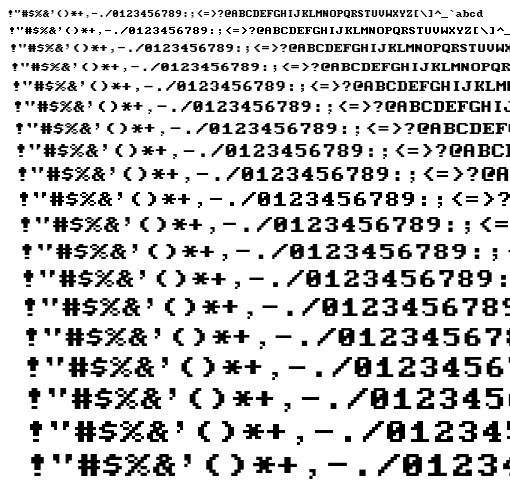 Specimen for Mx437 HP 100LX 8x8 Regular (Hiragana script).