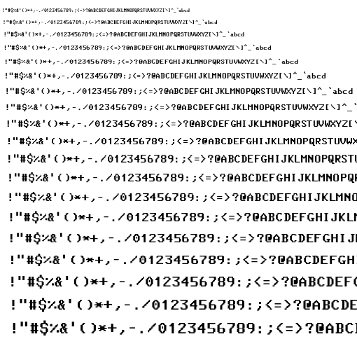 Specimen for Mx437 IBM 3270pc Regular (Hiragana script).