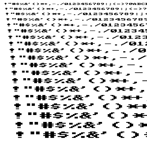 Specimen for Mx437 IBM BIOS-2x Regular (Hiragana script).