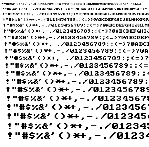 Specimen for Mx437 IBM BIOS Regular (Hiragana script).