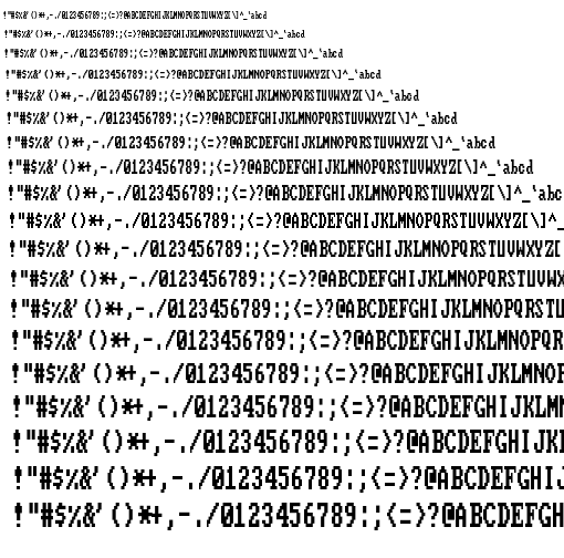 Specimen for Mx437 IBM CGA-2y Regular (Hiragana script).