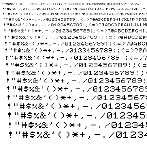 Specimen for Mx437 IBM CGAthin Regular (Hiragana script).