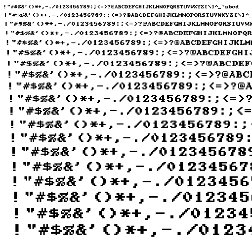 Specimen for Mx437 IBM Conv Regular (Hiragana script).