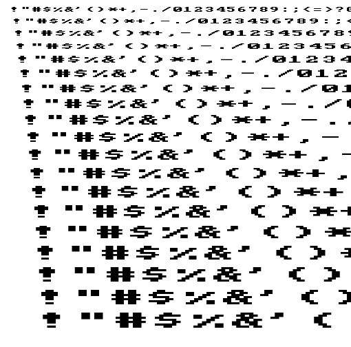 Specimen for Mx437 IBM EGA 9x8-2x Regular (Hiragana script).