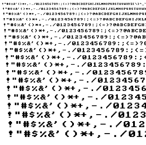 Specimen for Mx437 IBM EGA 9x8 Regular (Hiragana script).