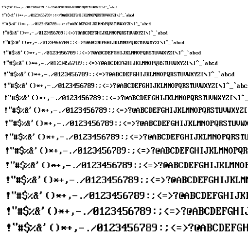 Specimen for Mx437 IBM Model30r0 Regular (Hiragana script).