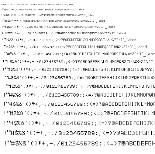 Specimen for Mx437 IBM Model3x Alt2 Regular (Hiragana script).