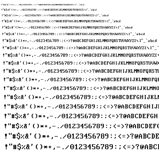 Specimen for Mx437 IBM VGA 9x16 Regular (Hiragana script).