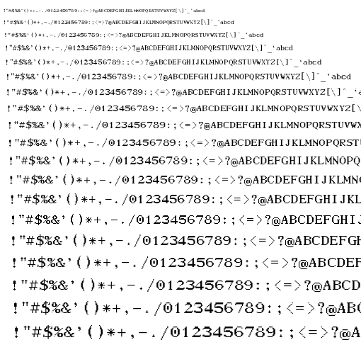 Specimen for Mx437 IBM XGA-AI 12x20 Regular (Hiragana script).