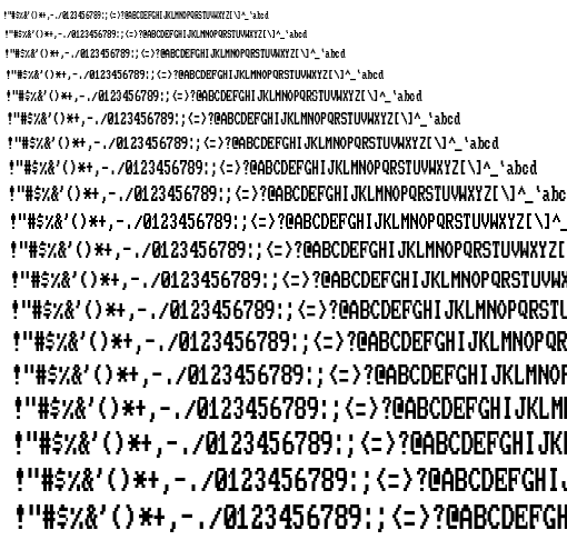 Specimen for Mx437 LE Model D CGA-2y Regular (Hiragana script).