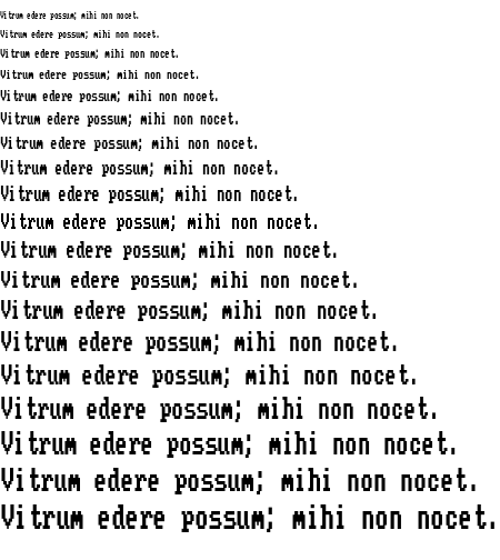 Specimen for Mx437 LE Model D CGA-2y Regular (Latin script).