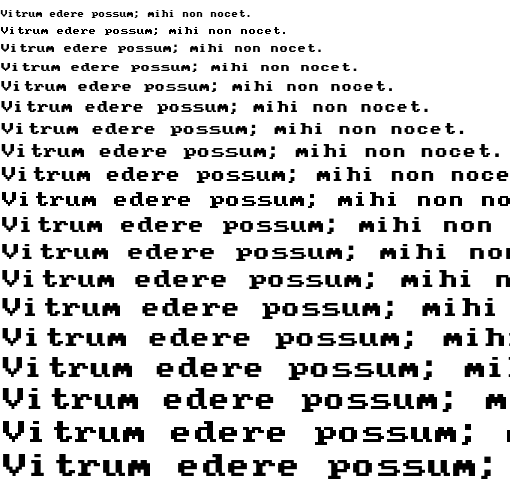 Specimen for Mx437 LE Model D CGA Regular (Latin script).