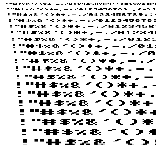 Specimen for Mx437 NEC MultiSpeed-2x Bold (Hiragana script).