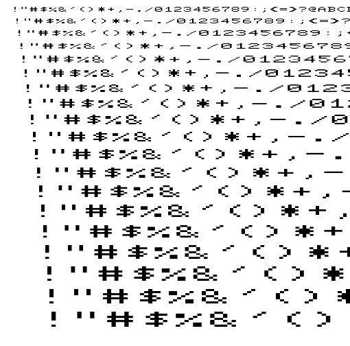 Specimen for Mx437 NEC MultiSpeed-2x Regular (Hiragana script).