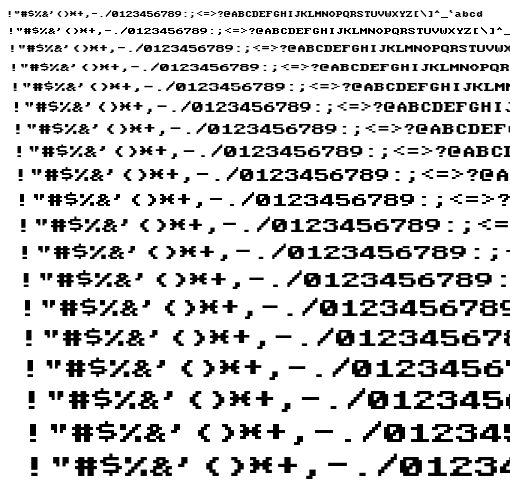 Specimen for Mx437 Olivetti M15 Regular (Hiragana script).