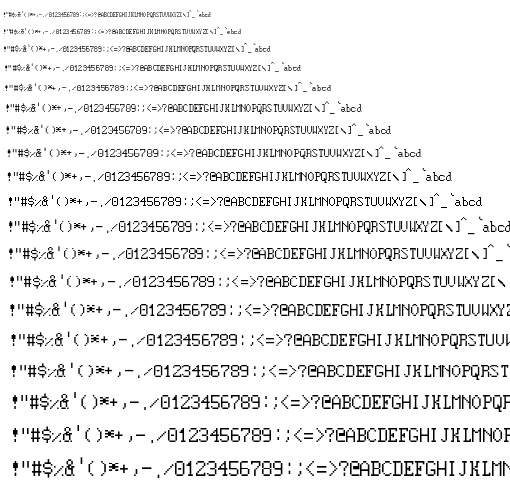 Specimen for Mx437 Paradise132 7x16 Regular (Hiragana script).