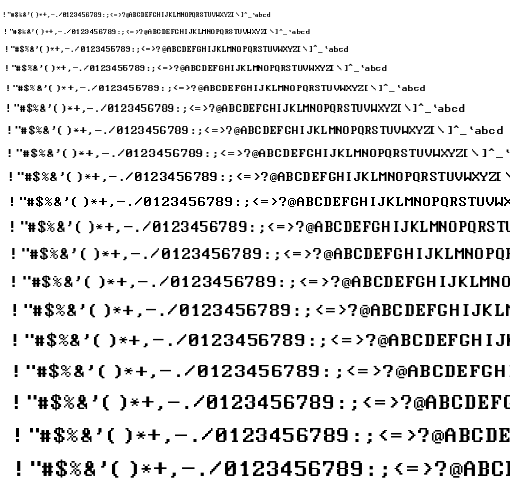 Specimen for Mx437 PhoenixEGA 9x14 Regular (Hiragana script).