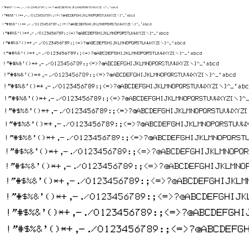 Specimen for Mx437 Robotron A7100 Regular (Hiragana script).