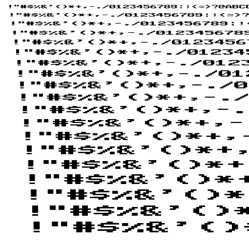 Specimen for Mx437 Sharp PC3K-2x Regular (Hiragana script).