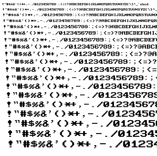 Specimen for Mx437 Sigma RM 8x8 Regular (Hiragana script).