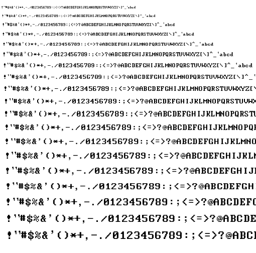 Specimen for Mx437 Sigma RM 9x14 Regular (Hiragana script).