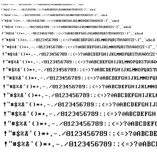 Specimen for Mx437 Sigma RM 9x16 Regular (Hiragana script).