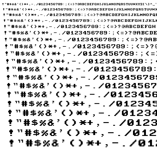 Specimen for Mx437 Sigma RM 9x8 Regular (Hiragana script).