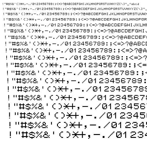 Specimen for Mx437 SperryPC CGA Regular (Hiragana script).