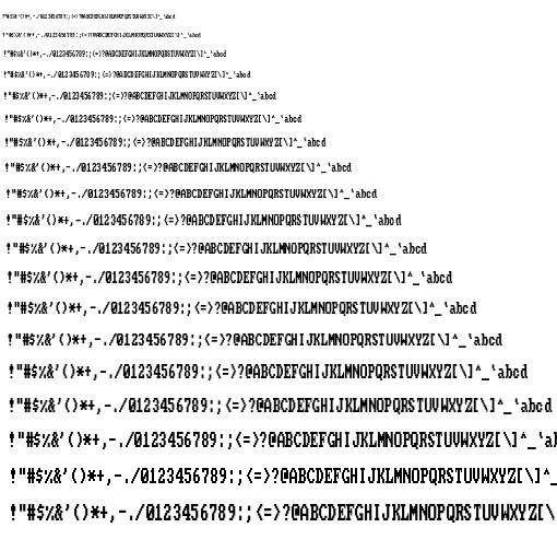 Specimen for Mx437 Tandy1K-I 225L-2y Regular (Hiragana script).