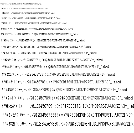 Specimen for Mx437 TelePC-2y Regular (Hiragana script).