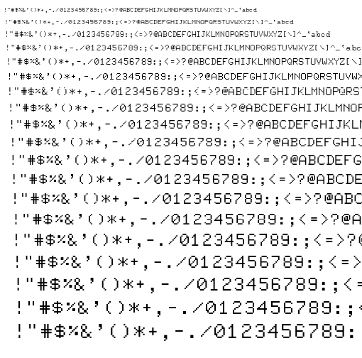 Specimen for Mx437 Ti Pro Regular (Hiragana script).