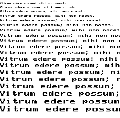 Specimen for Mx437 ToshibaSat 9x8 Regular (Latin script).