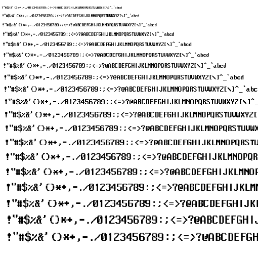 Specimen for Mx437 TridentEarly 8x16 Regular (Hiragana script).