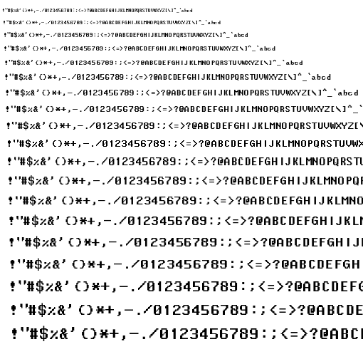 Specimen for Mx437 TridentEarly 9x14 Regular (Hiragana script).